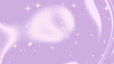 İpek benzeri sıvı dalgalanmalar ve parlayan beyaz yıldızların yer aldığı rüya gibi bir 4K lavanta animasyonu. Yumuşak estetik arka planlar, kadınsı markalar ve sihirli dijital içerik için mükemmel..