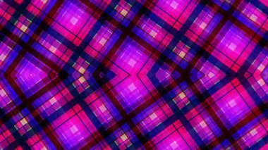 Bu yüksek kaliteli soyut dijital video modern arkaplan için kesişen köşegenler ve simetrik geometrik şekiller ile canlı pembe ve mor ekose desenli