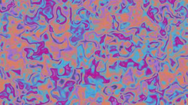 Bu yüksek kaliteli soyut video mor, mavi ve turuncu kıvrımlı canlı sıvı bir dokuya sahiptir. Dinamik turkuaz parlayan çizgiler çerçeve boyunca hareket ederek, psikedelik ve akışkan hareket arkaplanı oluşturur