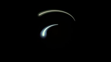 Bu minimalist hareket grafiği, siyah bir arkaplana karşı dairesel bir hareketle dönen parlak neon ışık izlerini içerir. Teknoloji geçmişi, geçişler ve dijital içerik için mükemmel..