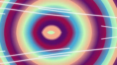 Bu soyut hareketli grafik animasyonu sürekli dönen canlı, çok renkli bir spiral içerir. Sıcak, kahverengi bir arkaplanda dönen bantlar ince, parlak neon çizgilerle tamamlanır.