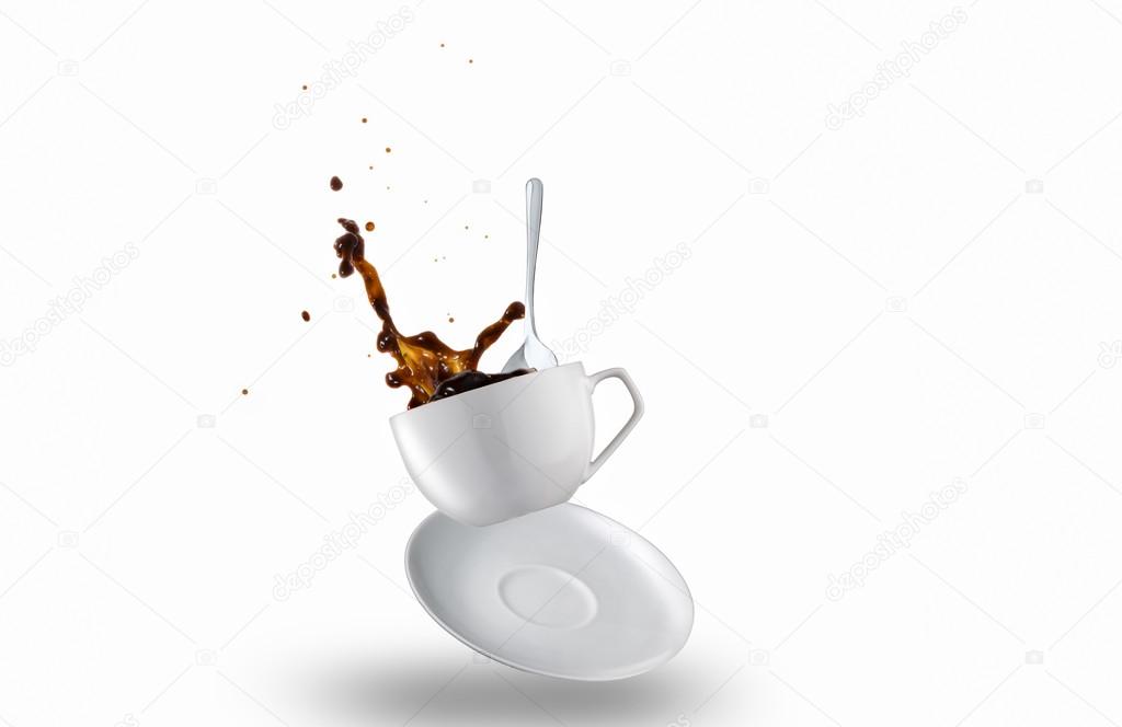 Cup of Spilling black Coffee Creating a Splash