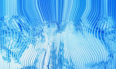 Eğri Dikey Çizgiler ve Şekerli Yansımalarla Soyut Mavi Dalgalı Cam Doku