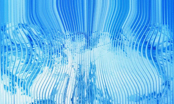 Eğri Dikey Çizgiler ve Şekerli Yansımalarla Soyut Mavi Dalgalı Cam Doku
