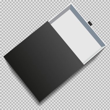 Kara Gerçekçi Paket Kaydırma Kutusu açıldı. Küçük eşyalar, kibritler ve diğer şeyler için. Vektör İllüstrasyonu