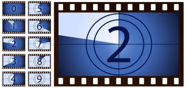Beyaz zemin üzerinde retro film geri sayım mavisi. İzole vektör nesneleri.