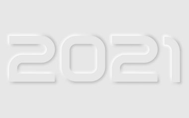 Gölge ve ışık efektli 2021 yılbaşı kartı. Minimalist bir tarzla yeni yıl için kutlama kartı. Vektör illüstrasyonu.