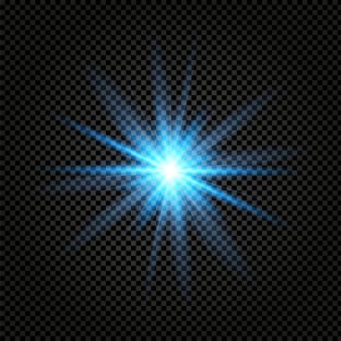 Şeffaf bir arkaplanda parlak bir mavi ışık. İzole vektör nesnesi.