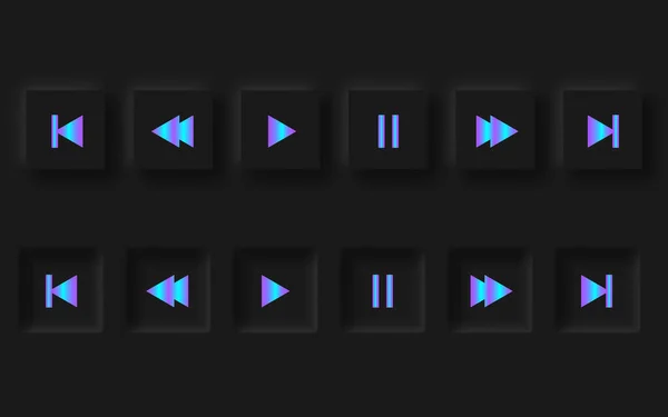 Грати кнопки, неоморфний стиль чорний плеєр. тенденція 2021 — стоковий вектор