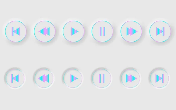 Conjunto de botones vectoriales redondos blancos para reproductor en estilo neomorfismo. — Vector de stock