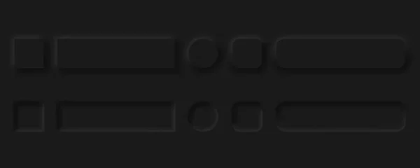 Vektorbearbeitbare neomorphe Schaltflächen gesetzt. Schieberegler für Webseiten, mobiles Menü, Navigation und Apps. Einfache elegante Neomorphismus trendige Designs 2020 Element UI-Komponenten isoliert auf schwarzem Hintergrund — Stockvektor