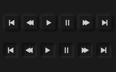 Oyun düğmeleri, neomorfik stil siyah oyuncu. eğilim 2021