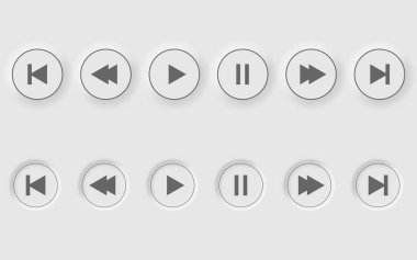 Neomorfizm biçimindeki oyuncu için beyaz yuvarlak vektör düğmeleri kümesi.