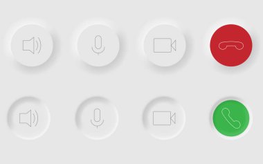 Neomorfizm tasarım tarzında beyaz düğmeler. İletişim düğmeleri modern düğmeleri ayarlar. Vektör EPS 10
