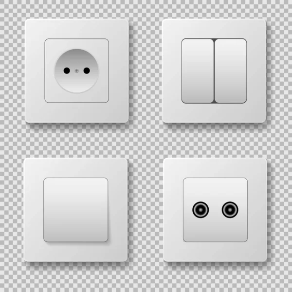 Enchufes e interruptores en un fondo transparente. ilustración vectorial — Archivo Imágenes Vectoriales