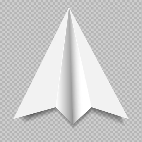 Avión casero de papel blanco sobre fondo transparente. Objeto de vector aislado — Vector de stock