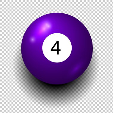 4 numaralı bilardo topunun stok vektörü. Mor renk. Şeffaf arka planda yalıtılmış rüzgar nesnesi. EPS 10