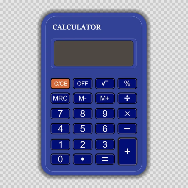 Vector realistic calculator blue isolated on transparent background, design template. — Stock Vector