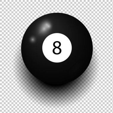 8 numaralı bilardo topunun stok vektörü. Siyah renk. Şeffaf arka planda yalıtılmış rüzgar nesnesi. EPS 10