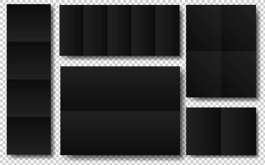 Boş katlanmış kağıt çarşaf koleksiyonu. Siyah defter ya da kitap sayfası. Tasarım şablonu veya maketi. Vektör çizimi. EPS 10