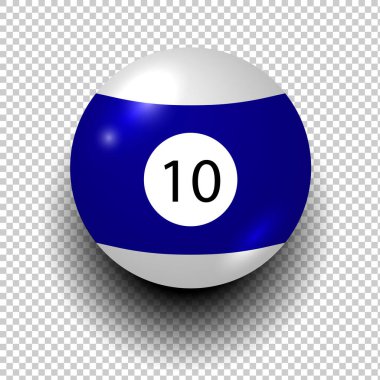 10 numaralı bilardo topu. Mavi ve beyaz. Şeffaf arkaplanda yalıtılmış rüzgar nesnesi