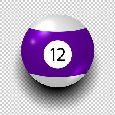 12 numaralı bilardo topunun stok vektörü. Mor ve beyaz. Şeffaf arkaplanda yalıtılmış rüzgar nesnesi