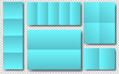 Boş katlanmış kağıt çarşaf koleksiyonu. Mavi defter ya da kitap sayfası. Tasarım şablonu veya maketi. Vektör çizimi. EPS 10