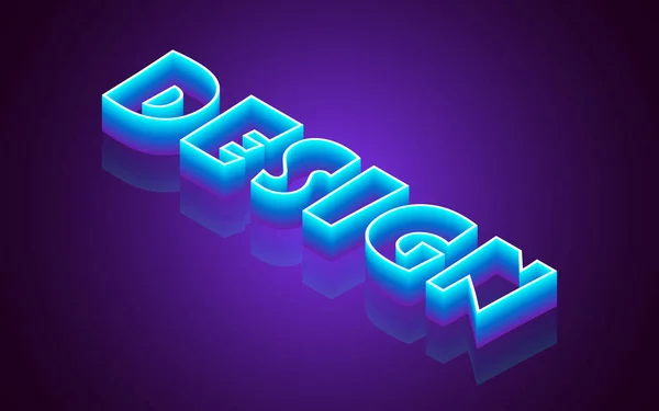 Parola di design in neon bagliore e riflessione su sfondo viola — Vettoriale Stock