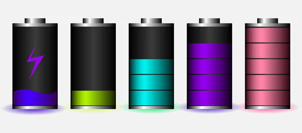 Set vectorillustraties met een opgeladen en ontladen batterij voor een smartphone. Geïsoleerd op zwarte achtergrond. — Stockvector