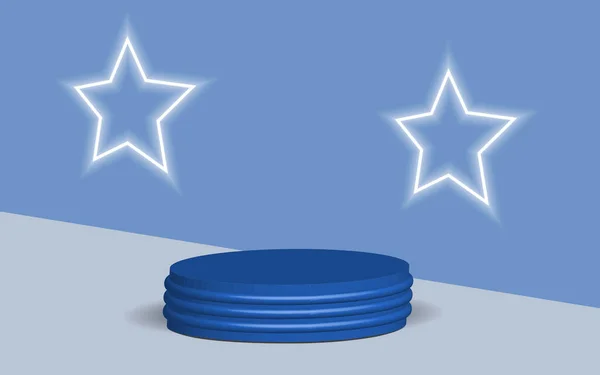 Blå pallen. Piedestal med stjärna. På plats. Vektorillustration. — Stock vektor