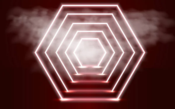 Neon abstrakt röd bakgrund med geometriska former och moln — Stock vektor