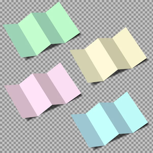 Set gefalteter realistischer farbiger Papierattrappen auf transparentem Hintergrund. Isoliertes Vektorobjekt. — Stockvektor