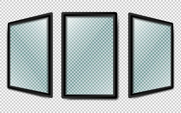 Cadres en verre réalistes sur un fond transparent. Illustration vectorielle. — Image vectorielle