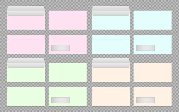 Set aus farbigen Umschlägen, Pastellfarben auf transparentem Hintergrund. — Stockvektor