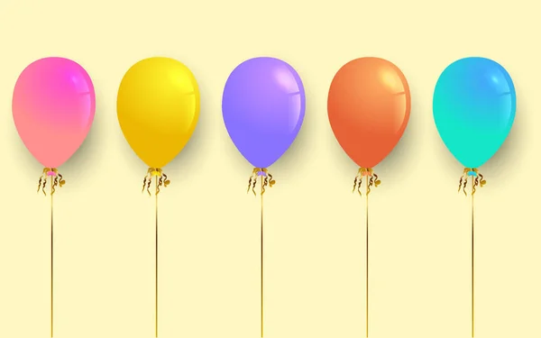 Ballons colorés sur fond clair, bleu, orange, jaune, rose, violet — Image vectorielle