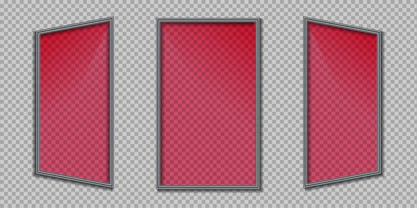 Marcos de vidrio rojo realistas sobre un fondo transparente. Ilustración vectorial. — Vector de stock