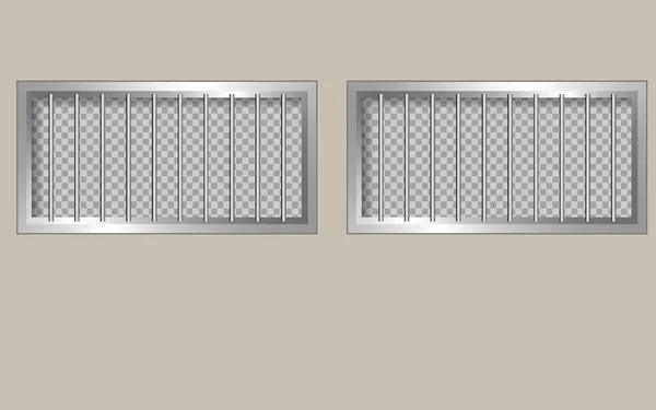Vězeňská okna s mřížemi. Dvě okna na světlé stěně. — Stockový vektor