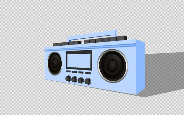 Receptor de música con estilo moderno. Blue Boombox, audio y música. Retro viejo objeto 3D realista. Grabadora vintage aislada sobre fondo transparente. ilustración vectorial — Archivo Imágenes Vectoriales