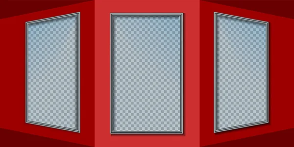Рамки на красной стене. окно. реалистичная перспектива — стоковый вектор