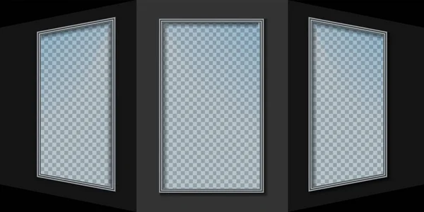 Marcos en una pared negra. ventana. perspectiva realista — Vector de stock