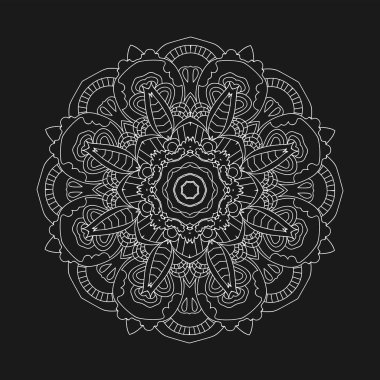 Beyaz Mandala. Etnik dekoratif unsurlar. El çizimi arka plan. İslam, Arapça, Hintçe, sedir motifleri.