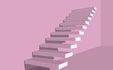 Gölgeli üç boyutlu basamaklar. Pembe arkaplanda bir merdiven.