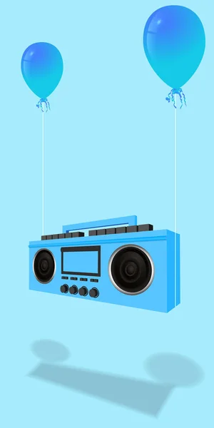 Receptor de música moderna e elegante. Boombox azul, áudio e música. Retro velho objeto 3d realista. Gravador de fita vintage isolado em um fundo azul. ilustração vetorial —  Vetores de Stock
