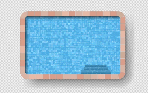 Pool mit realistischer Wasserstruktur, mit Fliesen und Stufen auf transparentem Hintergrund. — Stockvektor