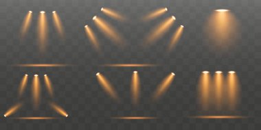 Spot ışığı efektlerinin canlı bir koleksiyonu. Bir vektör kaplama etkisi elementleri kümesi.