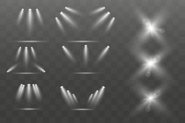 Spot ışığı efektlerinin canlı bir koleksiyonu. Bir vektör kaplama etkisi elementleri kümesi.