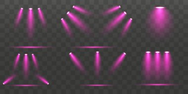 Spot ışığı efektlerinin canlı bir koleksiyonu. Bir vektör kaplama etkisi elementleri kümesi.