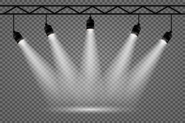 Spot ışığı efektlerinin canlı bir koleksiyonu. Bir vektör kaplama etkisi elementleri kümesi.