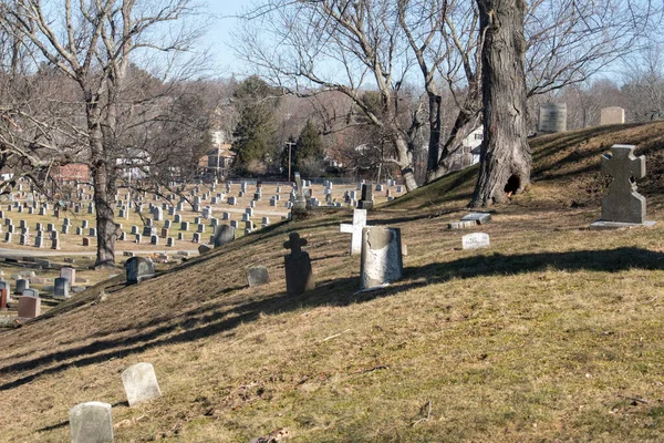 James Cemetery Landscape Cementerio Haverhill Con Muchas Lápidas Únicas Antiguas — Foto de Stock