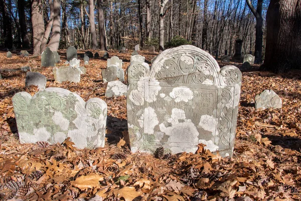 Detalles Headstones Sawyer Hill Burying Ground Newburyport Construido 1695 Lápida — Foto de Stock